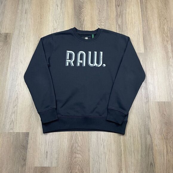 G Star Raw Sweatshirt Mens Large Black 90s Crewneck Designer Fleece Spell Out - Picture 1 of 11